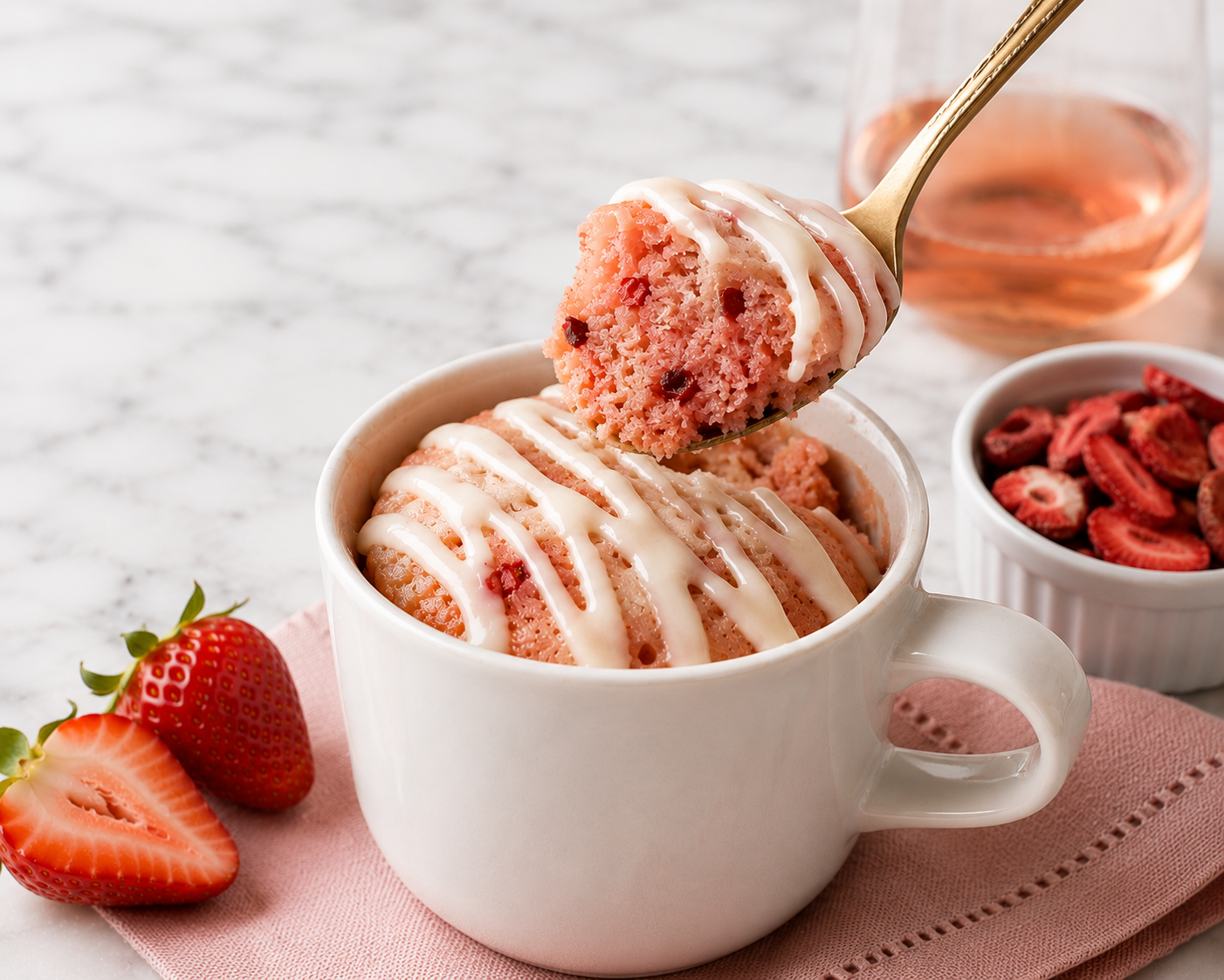 From Our Test Kitchen: Why We Added Freeze-Dried Strawberries to Our Pink Champagne Mug Cake