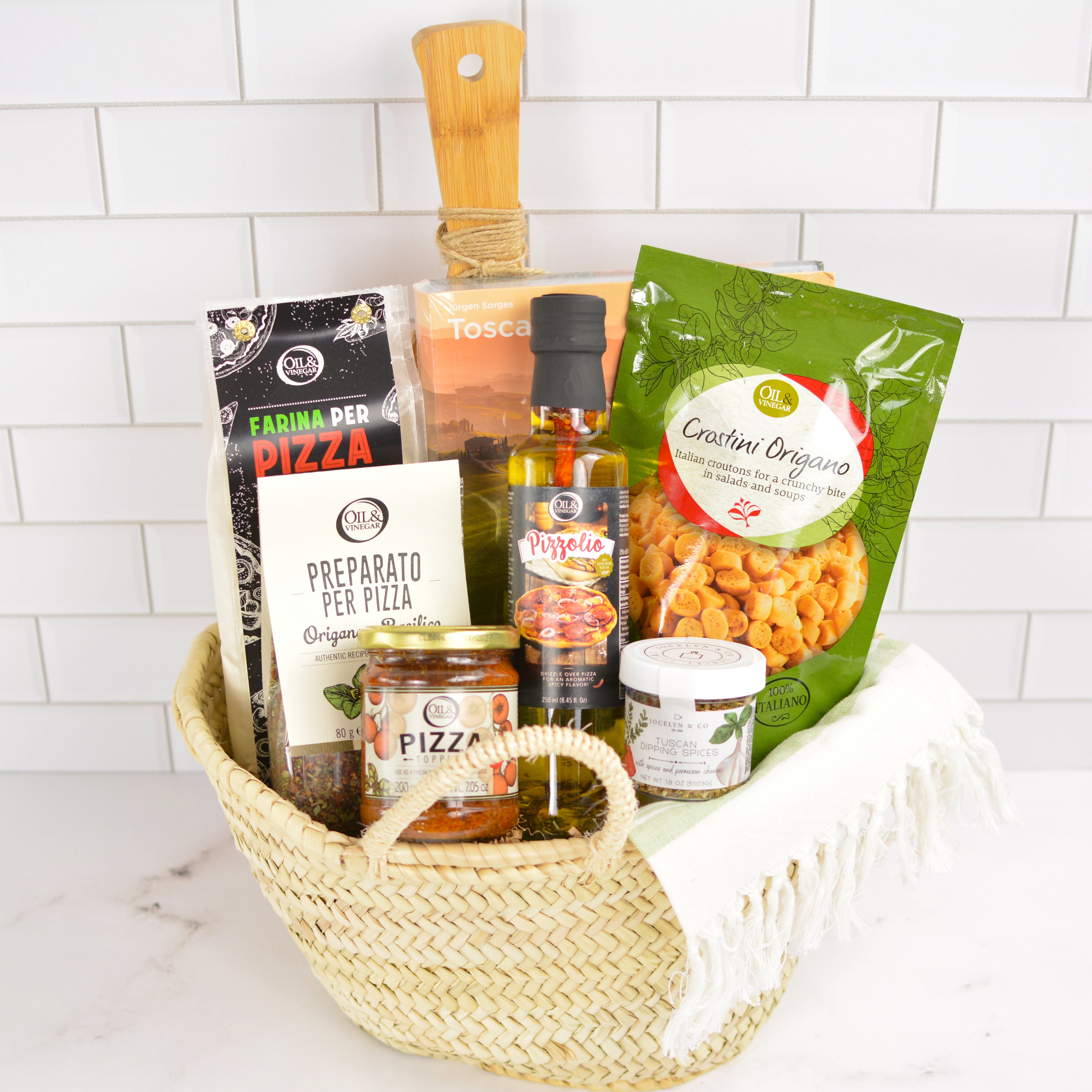 Tuscan Pizza Night Gift Basket – Italian-inspired pizza night basket with snacks